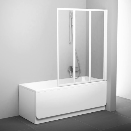 Перегородка (шторка, ширма) на борт ванны складная Ravak VS3 115 белый профиль прозрачное стекло 795S0100Z1 интернет магазин сантехники BATHPOINT