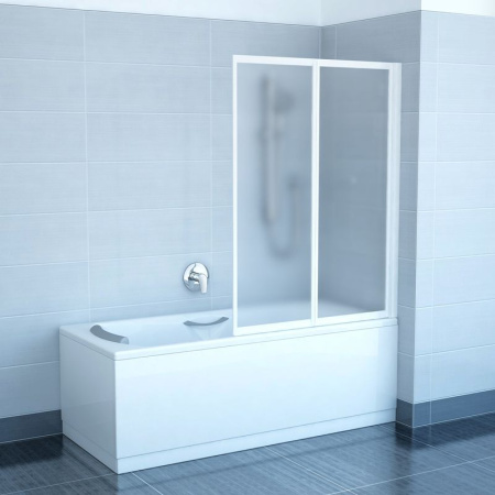 Перегородка (шторка, ширма) на борт ванны складная Ravak VS2 105 белый профиль матовое стекло 796M0100ZG интернет магазин сантехники BATHPOINT